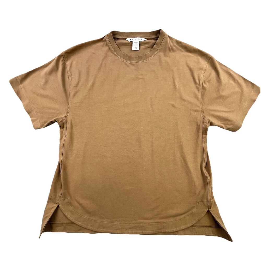 Athleta Balance T-Shirt Womens XXS Brown Short Sleeve Curved Hem Active Tee